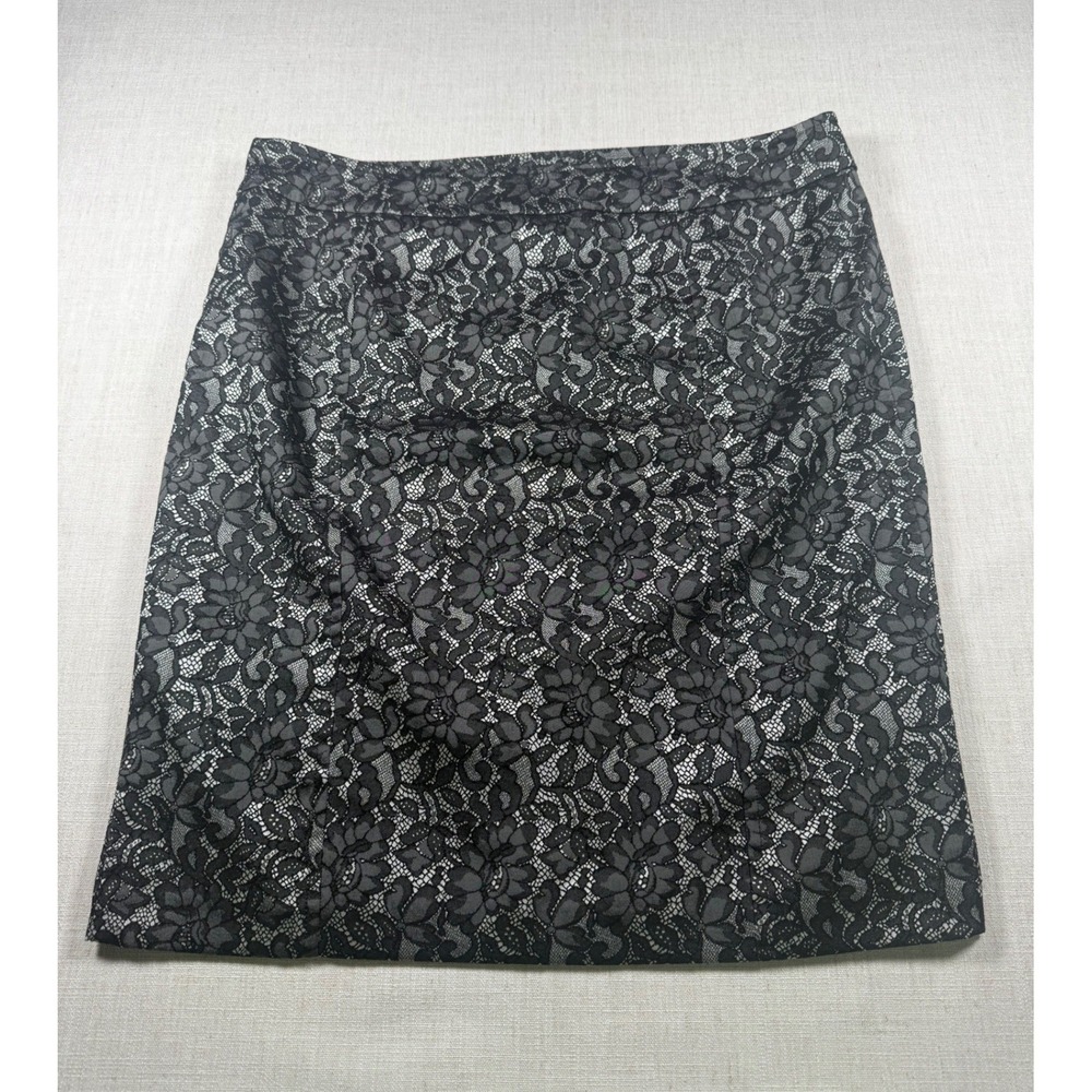 Worthington Women 16W Black Floral Lace Pencil Skirt Side Slit Lined Stretch